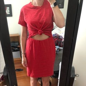 Red front tie T-shirt dress